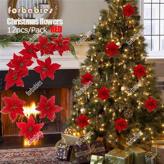 12PCS Christmas flowers, Christmas tree decorations, RED Artificial Flowers .With stick