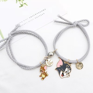 1pair Tom and Jerry Couple Bracelet Magnet Cat and Mouse Friendship Bracelet for Women Adjustable Hair Rope Korean Female Students