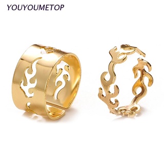YOUYO 2Pcs/set Hollow Flame Opening Design Ring Retro Ring Personalize Ring for Couple
