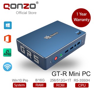 Qonzo GT-R Mini PC AMD Ryzen 5 3550H (Pre-activated Win 10 Pro) Quad-Core RAM 8/16GB DDR4 Storage m.2 SSD 256/512GB+1TB HDD Wifi 4K @60fps Home Office Game Mini Computer beelink