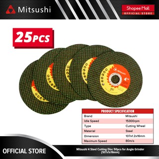 Mitsushi 4 Inches Steel Cutting Disc 25 Pcs For Angle Grinder (107mm x 1mm x 16mm)
