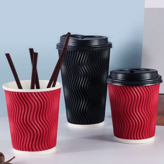 100PCS 12 oz Coffee Cup with Lid (Double wall / Rippled wall)