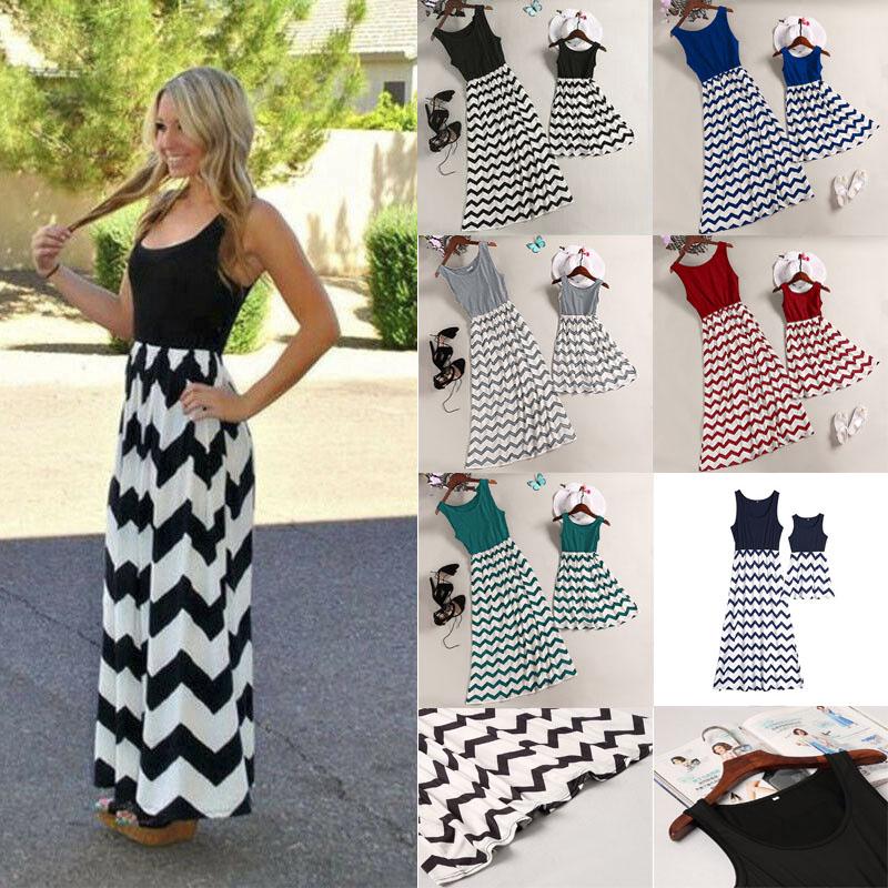Mother And Daughter Fashion Casual Boho Stripe Maxi Mommy&Me Matching Dress