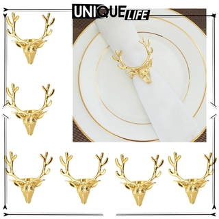 6pcs Christmas Reindeer Design Napkin Rings For Holiday Wedding Party Gold Chirstmas Reindeer Napkin Rings Holders for Dinner Parties Home Table Decor