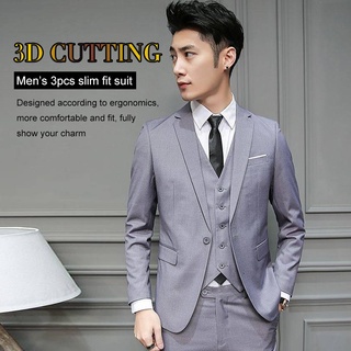 【spot goods】¤Men'S Suit Three-Piece Suit Business Formal Wear Professional Western Fit Wedding Dress