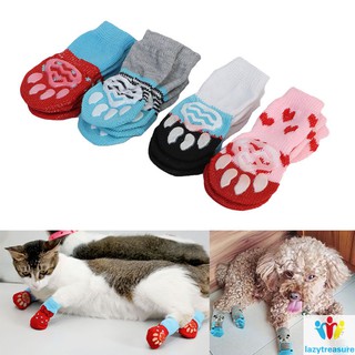 4 Pcs Pet Puppy Dog Socks Anti-slip Knitting Breathable Elasticity Warm Winter Indoor