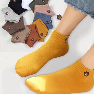 Korean Printed Bear Ankle Socks Unisex Fashion Iconic Socks Breathable Foot Colorful Cotton Socks
