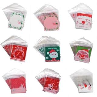 50pcs 10x10cm Christmas Cookie Candy Gift Bags Plastic Self-adhesive Biscuits Snack Packaging Bags X