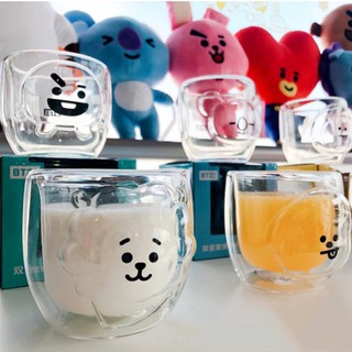 [Loveinhouse] BT21 Double Glass Cup Insulation Water Cup Tea Cup BTS Coffee Cup 300ml