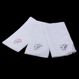 12pcs Women's White Flower Embroidery Cotton Lace Handkerchiefs Hanky #3