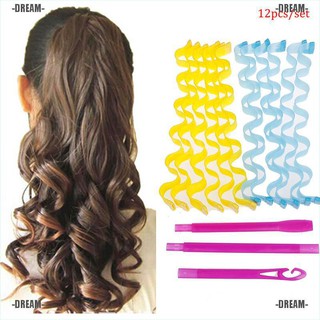 Dream ❤ 12Pcs Portable Magic Long Hair Curlers Curl Maker Rollers Spiral Leverage Former