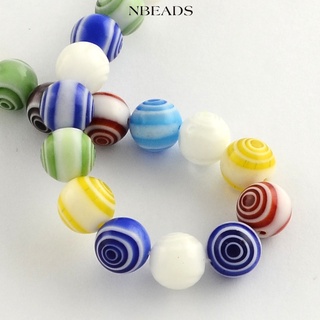 Nbeads 1 strand Handmade Millefiori Glass Round Beads Strands Mixed Color 10/12mm Hole: 1.5/1mm; about 38/32pcs/strand 14.5/14.9inches