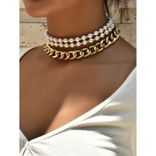 XUYU 3pcs/set Pearls Retro Style Beads Women cuban chain Choker Necklace