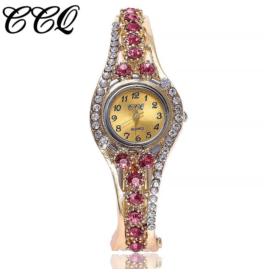 Fashion Women Alloy Crystal Bracelet Wristwatch Quartz Watch