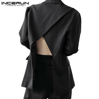 blazer✔INCERUN Mens Fashion Irregular Style Long Sleeve Back Hollow Out Loose Causal Blazer