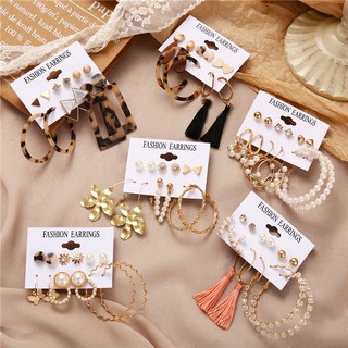 6 Pair/set Fashion Pearl Earrings Set Bohemian Tassel Long Earrings Jewelry Accessories Gift (4)