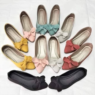Pointed Flat Leather Doll Shoes with Ribbon | Clare