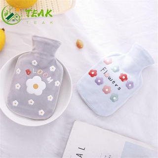 TEAK Portable Hand Warmer Warm Relaxing Hot Water Bottle Bag Thick Rubber Cute Flannel Cover Hot Water Bottle Cute Flower Water Injection