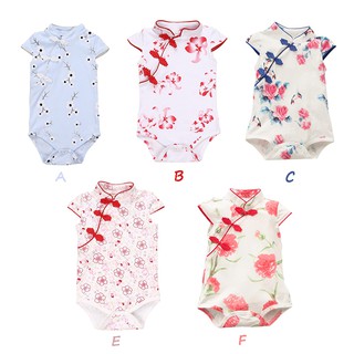 Infant baby girls summer cotton bodysuit Chinese-style dress (2)