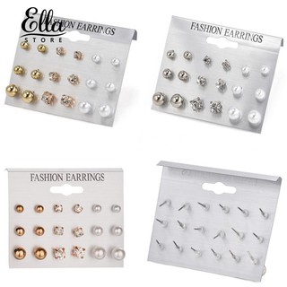 Ellastore 9 Pairs lady Rhinestone Faux Pearl Ear Stud Earrings Set Jewelry Gift