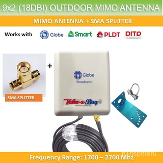 Package of 9x2 DBI (18 DBI) Globe MIMO Antenna Outdoor V4 + SMA Splitter with 15m cable for Globe at