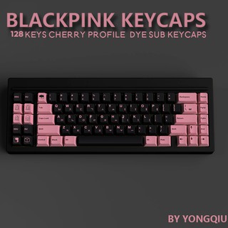 128 Keys PBT BALCKPINK Keycap Cherry Profile DYE-SUB Punk Personalized Keycaps For Cherry MX Switch Mechanical Keyboard
