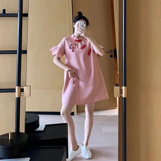 Maternity Dress Summer Loose Korean Version Short-Sleeved Cheongsam Trend☆