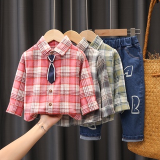 Ready Stock Baby spring clothes set Western style 0 one 1-2-3 year old boy spring and autumn clothes 4 baby children s shirt two-piece trend