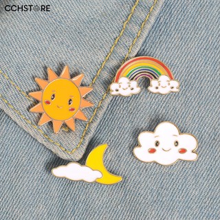 Fashion Cartoon Sun Moon Cloud Rainbow Enamel Brooch Pin Bag Collar Lapel Badge