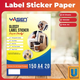 Yasen Label Sticker Paper [Glossy] 150GSM A4 (20 Sheets)