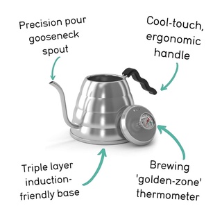 Gooseneck Kettle - Coffee Gator Pour Over Kettle - Precision-Flow Spout and Thermometer