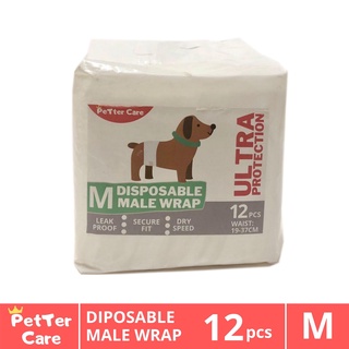 Petter Care Male Dog Wraps 12pcs Medium - Super Absorbent Male Dog Diaper Male Wraps / Male Wrappets