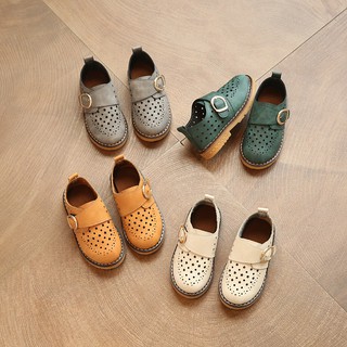 Children leather boys girls Hollow breathable single shoes