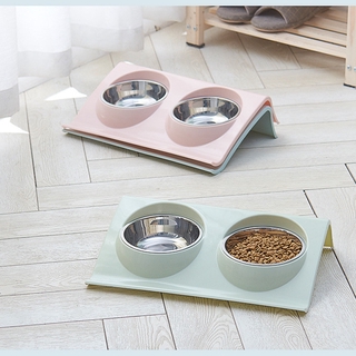 Stainless steel pet bowl Slope plastic non-slip pet dog bowl Splash-proof cat feeder cat bowl food bowl