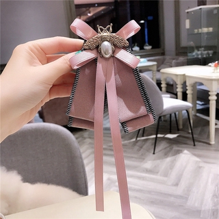 European and American New Accessories Bee Bow Pink Bow Tie Long Ribbon Collar Flower Korean Brooch Clasp Collar Pin Women (1)