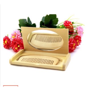 Compact Set Wooden Comb With Mirror Set Wood Gift Paddle Box