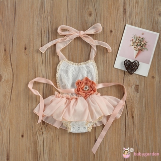 BABYGARDEN-Baby Girls Summer Outfits, Lace Pattern Tutu Skirt Halter Romper with Floral Headband Set