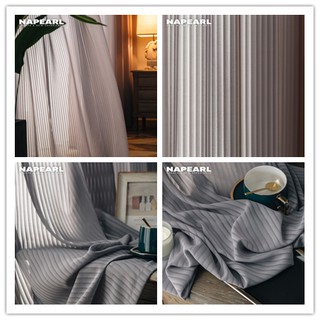 1PC Napearl Simple Soft Sheer Window Curtain White Stripe Tulle (6)