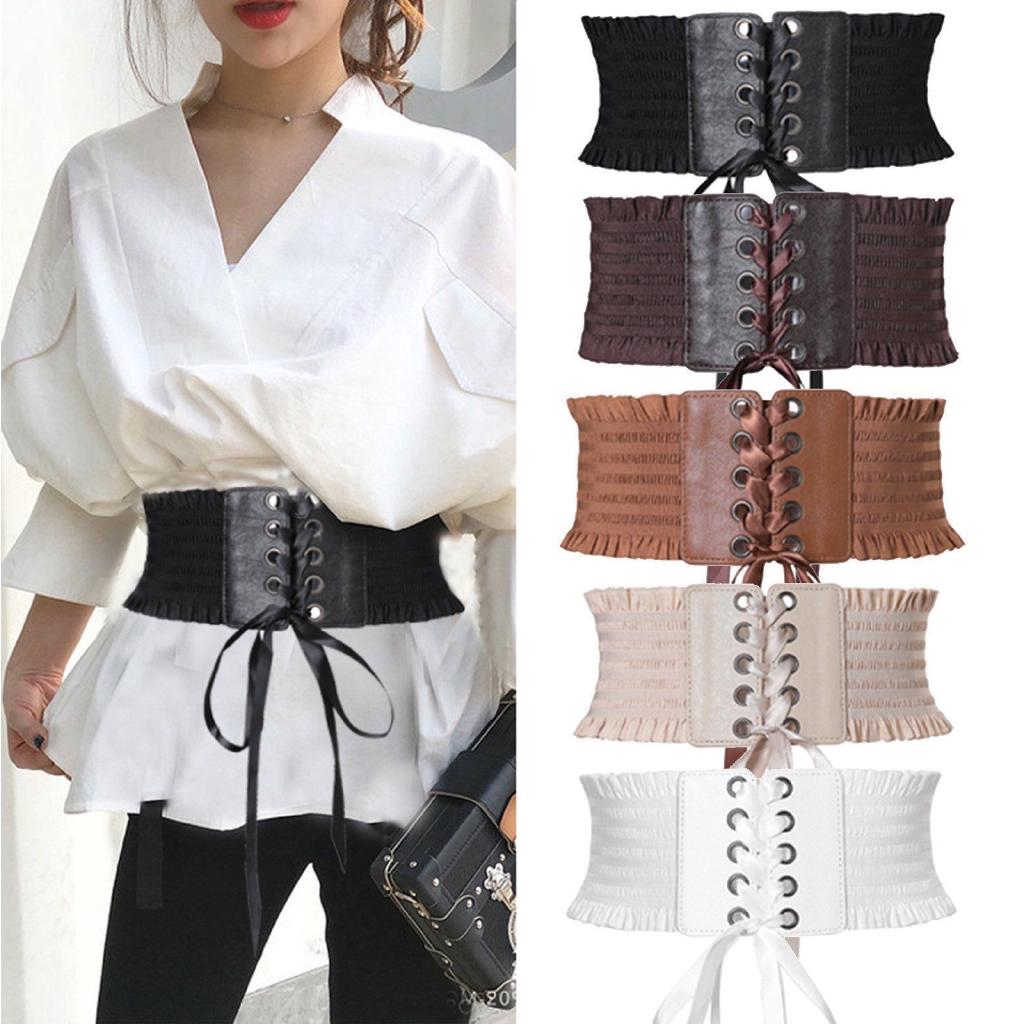 ☛☏❤Women Ladies Soft PU Leather Wrap Around Tie Corset (1)