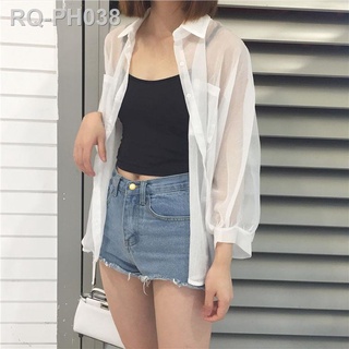 ℡✢Shirt summer Korean Harajuku style loose all-match chiffon shirt cardigan outer tower jacket bat s