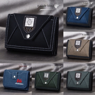 Cute bag，wallet mens，Men's Korean-style canvas nylon three-fold sports short wallet buckle zipper change student folding wallet men's，short wallet for men，wallet men long
