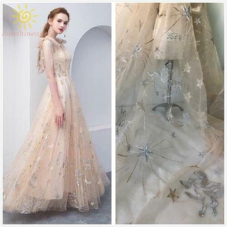 Tulle Embroidery Mesh Star Fabric Sheer DIY Skirt Wedding Dress Cloth Craft