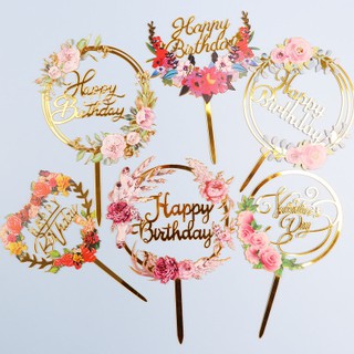 New Acrylic Colourful Flowers Happy Birthday Cake Topper Baby Shower Kids Birthday Party Favors Decoration Baking Cake Toppers