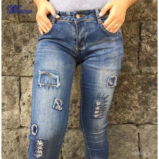 KF/ Woman Jeans patch Design MidWaist Pants Skinny Jeans Stretchable Denim Babae Maong kw1j