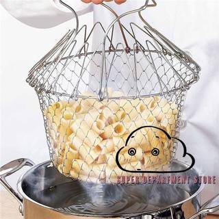 DDR-Stainless Steel Foldable Fry Chef Basket Steam Rinse