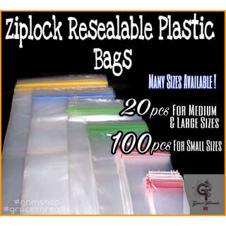 Ziplock Resealable Clear Plastic Bags (20pcs/pack & 100pcs/pack)