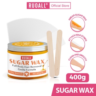RUOALL Get Sugared! Organic wax Hair Removal Kit 400G (Cold Wax)Free 10 sheets of wax paper and 2 s