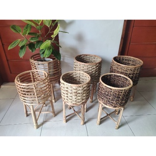 set of 2 rattan stand planters