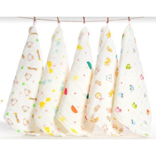 Mom Hub 3pcs of Soft Face Towel Gauze Muslin Six Layer Cotton Baby Wash Cloth Lampin- Random Design