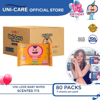 【Ready Stock】Baby Wipes ☾UniLove Powder Scent Baby Wipes 11's Pack of 80 (1 Case)